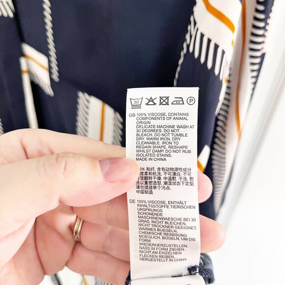 Reiss Isadora Navy Geometric Print Button Through Shirt - Picture 6 of 9